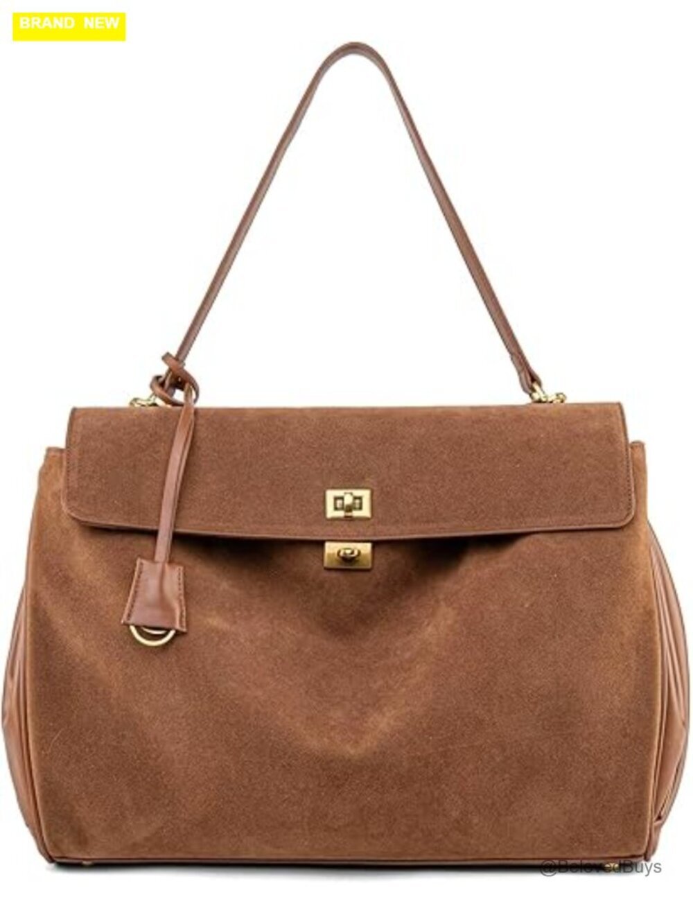 Suede & Leather Tote Bag - Large Shoulder Satchel Purse